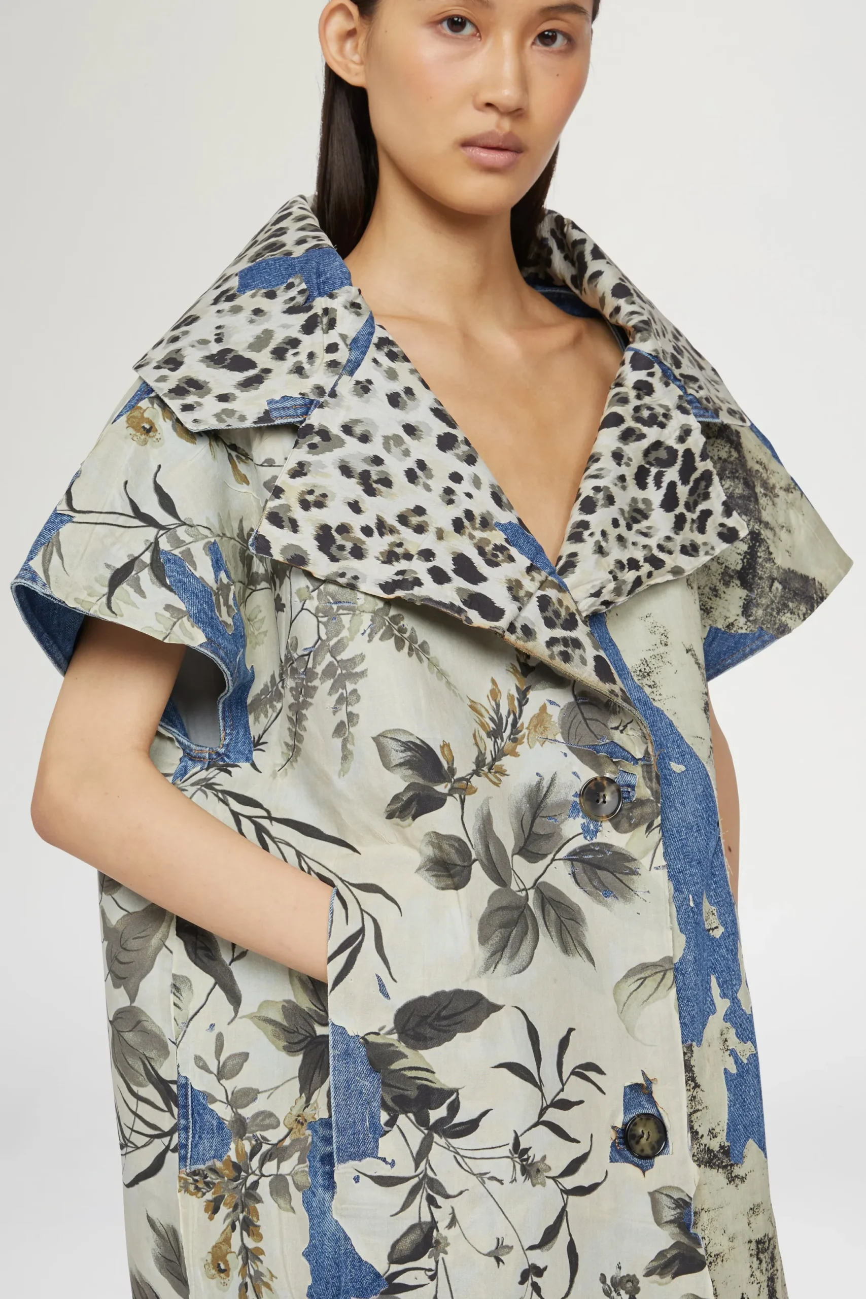 Outlet Antonio Marras Cappotto in Denim Stampa Tropicale